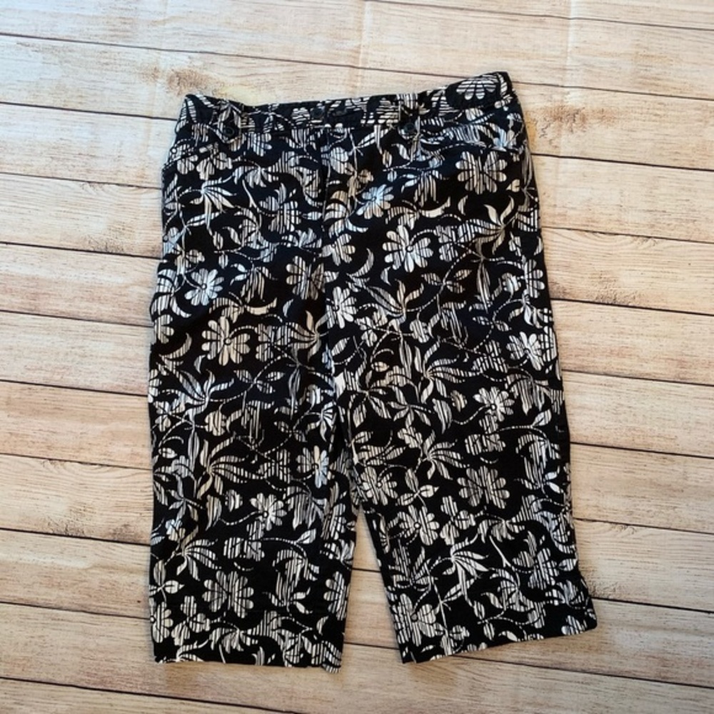 White Stag Stretch black floral capris size 10